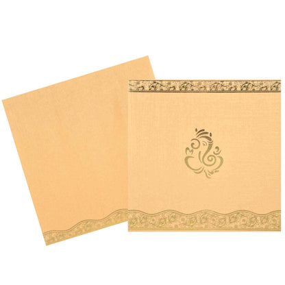 Adorable Gold Foiling Ganesha With Cream Shaded Wedding Card