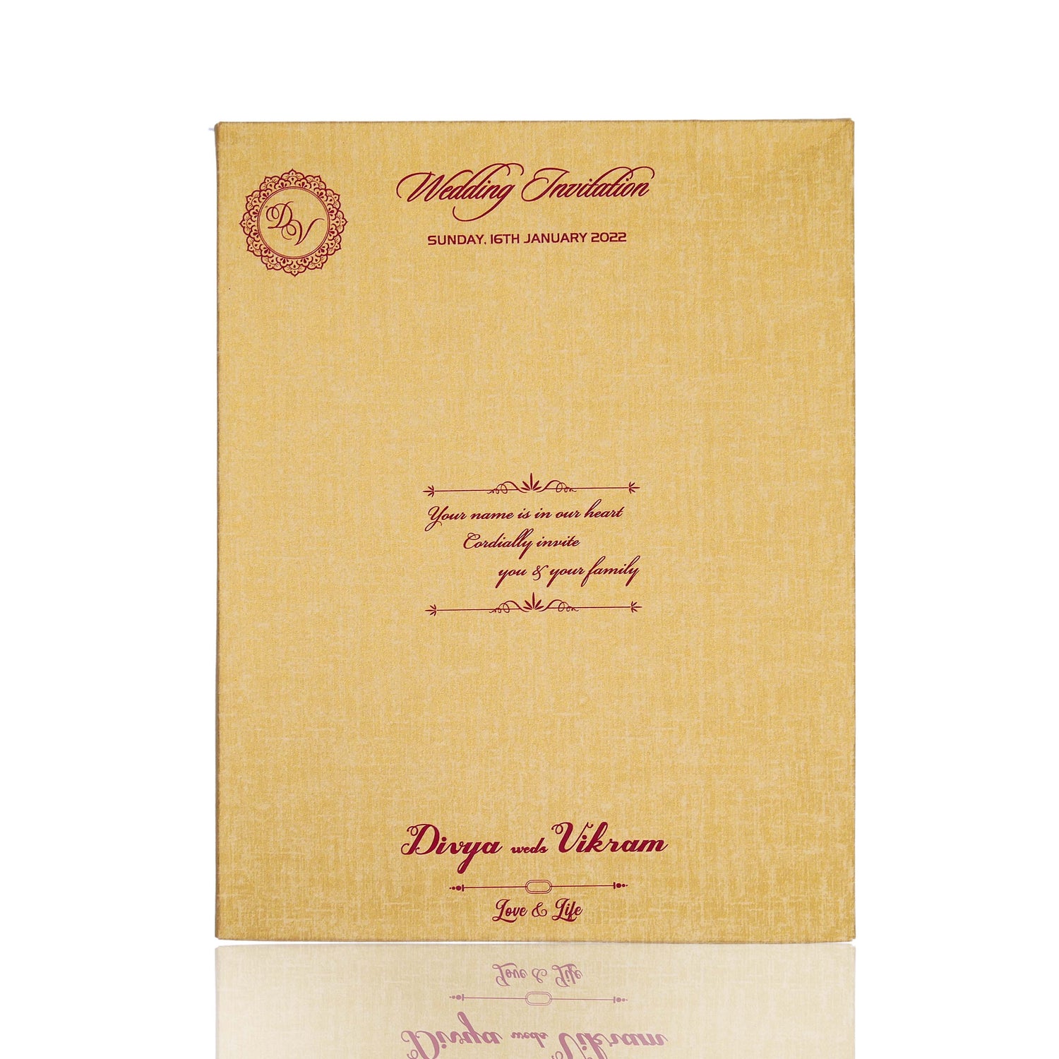 Brown Gold Padded White Flower Print Wedding Invitation-KNPP8501N