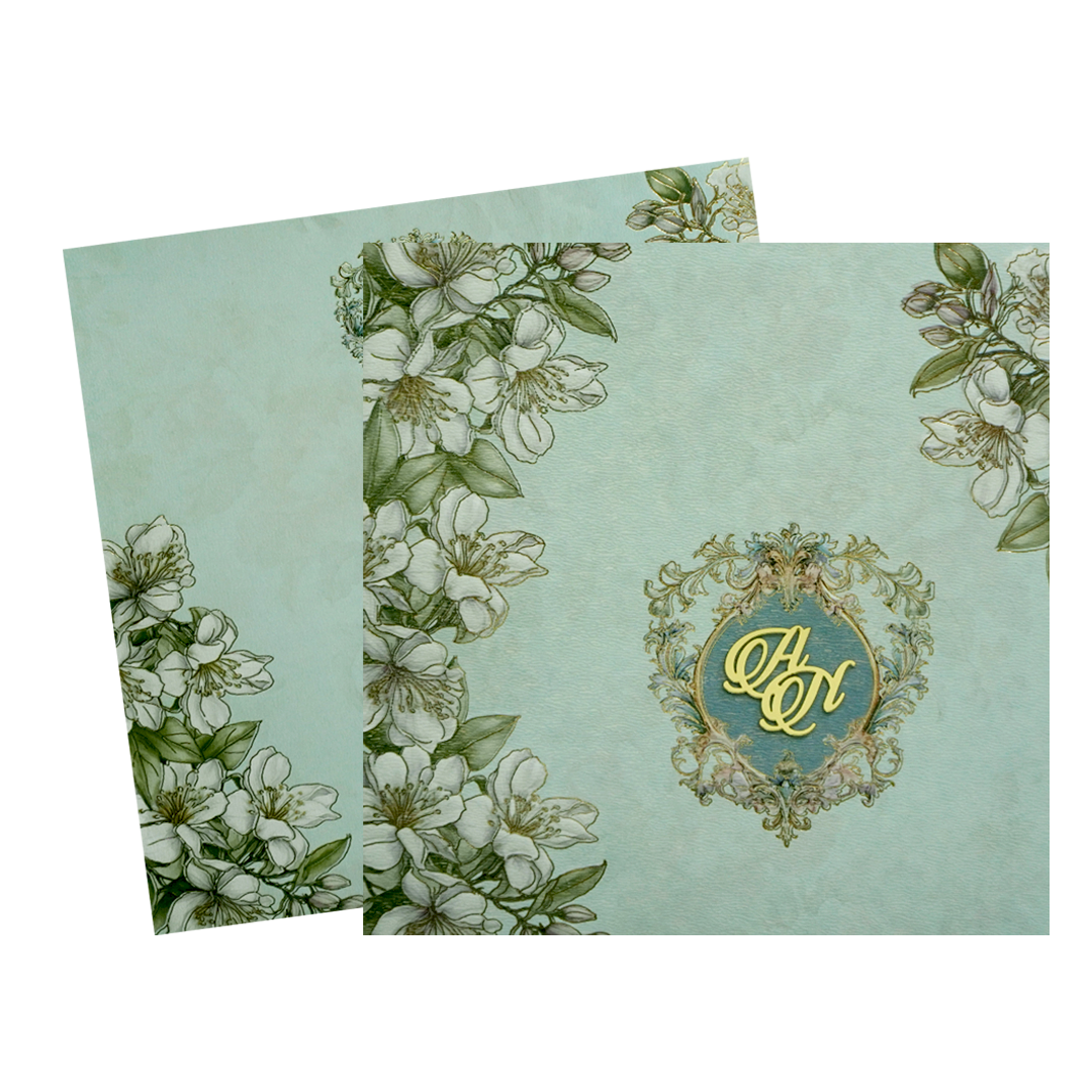 Very Light Green Floral Wedding Card-KPR09870