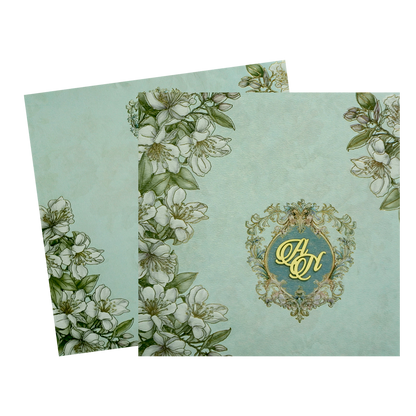Very Light Green Floral Wedding Card-KPR09870