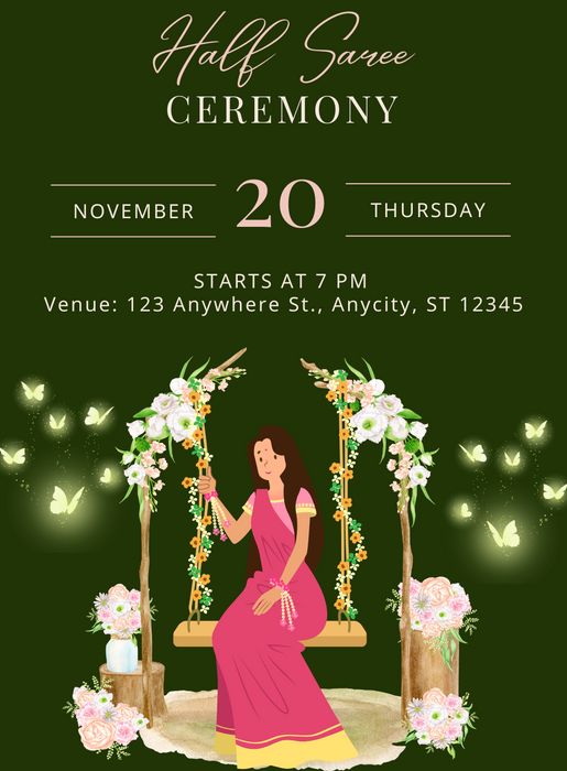 Green Butterflies Half Saree Invitation-AAHAL003