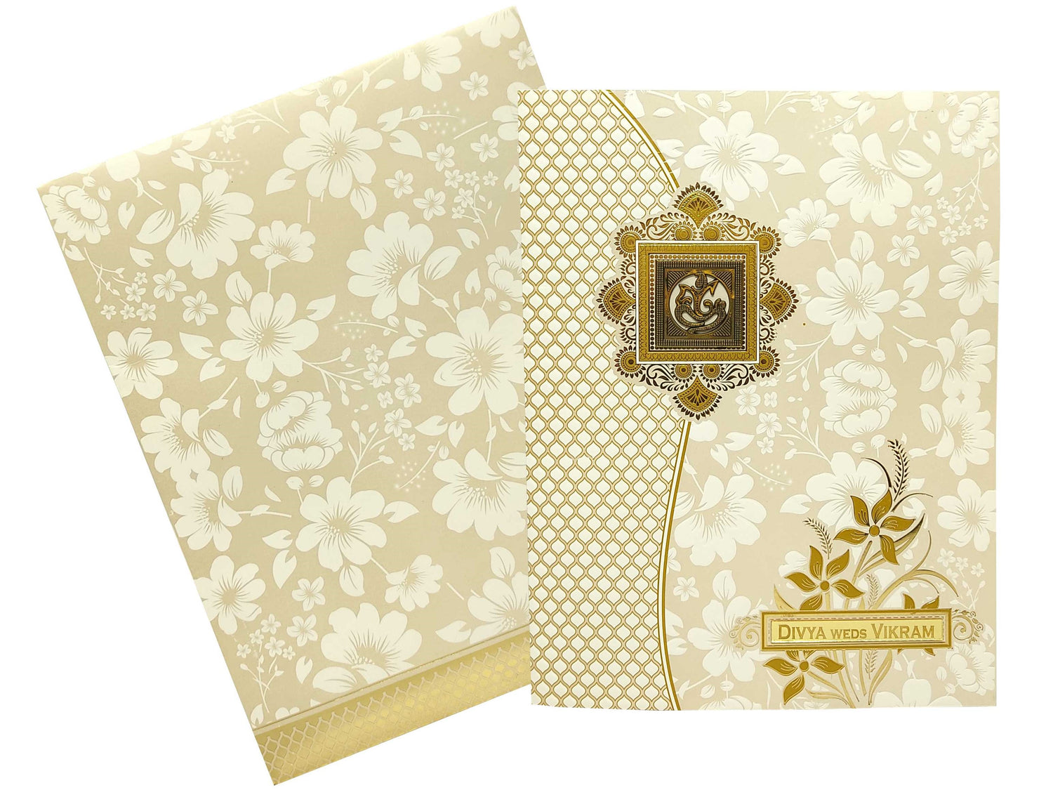 White Embossed Floral Design With Ganesha And Name Plate-KNJS2060