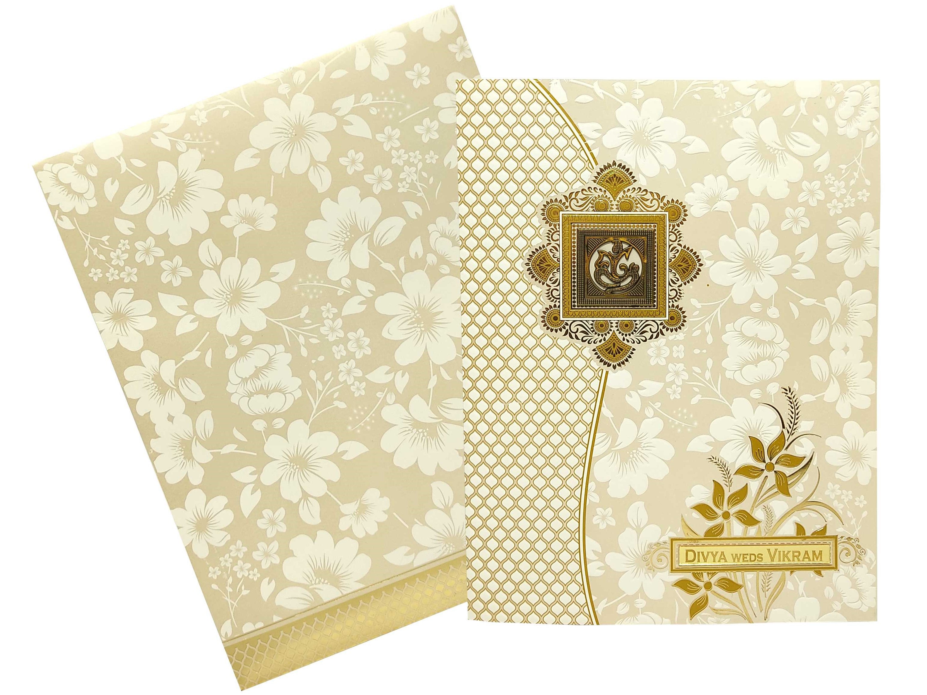 White Embossed Floral Design With Ganesha And Name Plate-KNJS2060