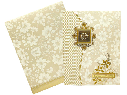 White Embossed Floral Design With Ganesha And Name Plate-KNJS2060