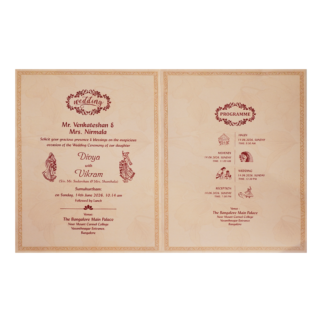 Pink Floral Bag Style Wedding Card-KNAS3102