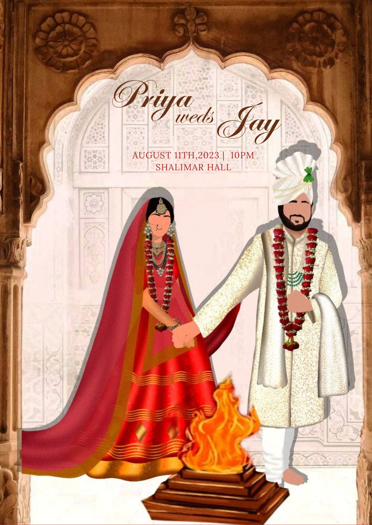 Pink Ancient Arch Traditional Wedding Invitation-AATWI001
