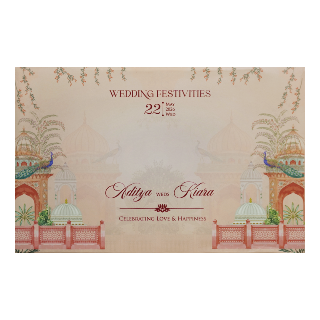 Cream Palace Elephant Theme Wedding Card - KFR16340