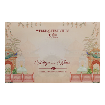 Cream Palace Elephant Theme Wedding Card - KFR16340