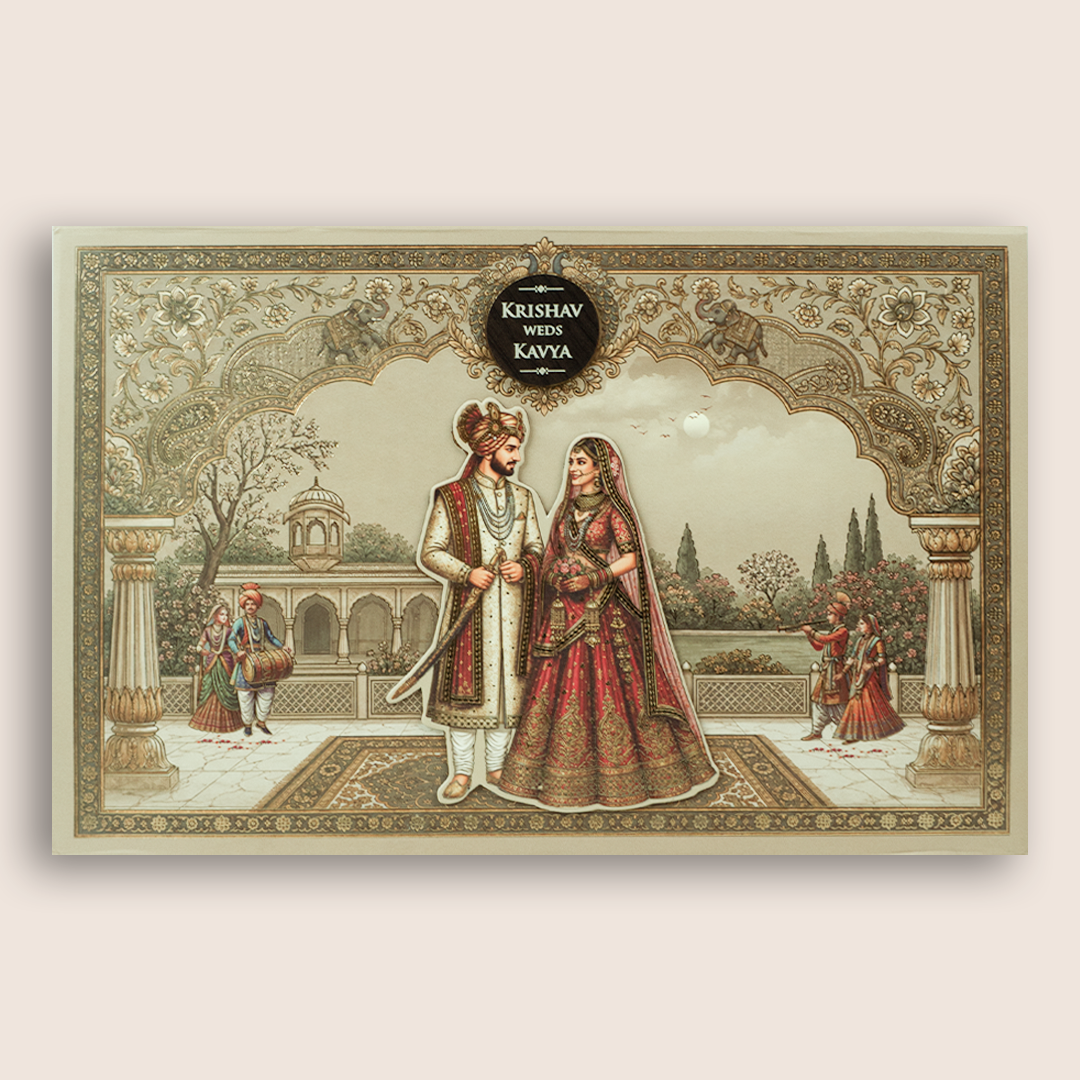 Sandal Floral Bride Groom Padded Wedding Invitation - KSH18090