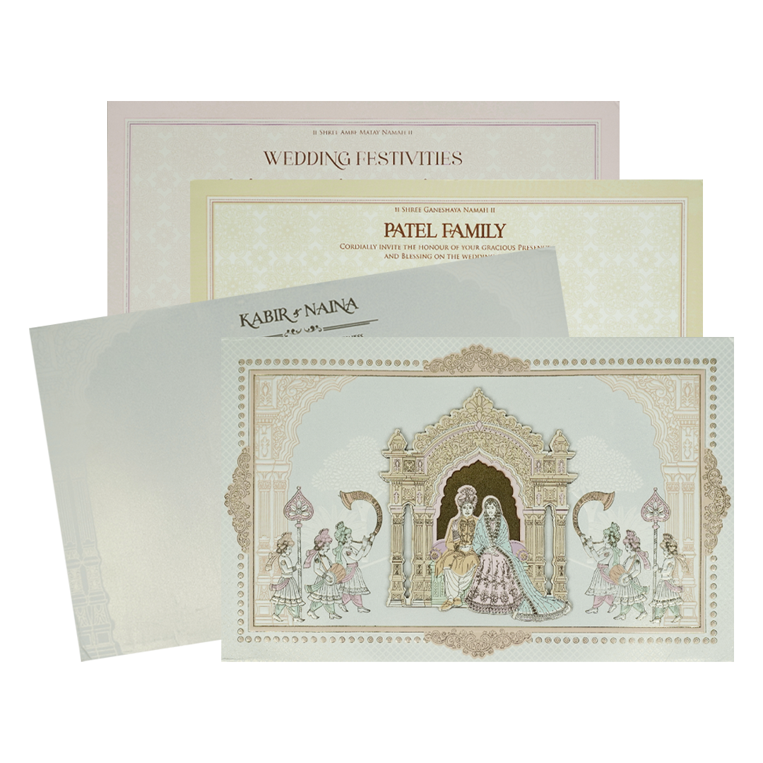 White Palace Arch Padded Wedding Card-KRE28060