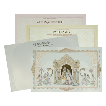 White Palace Arch Padded Wedding Card-KRE28060