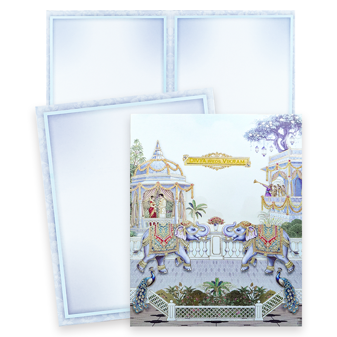 Blue Floral Elephant Wedding Card-KNKJ1160