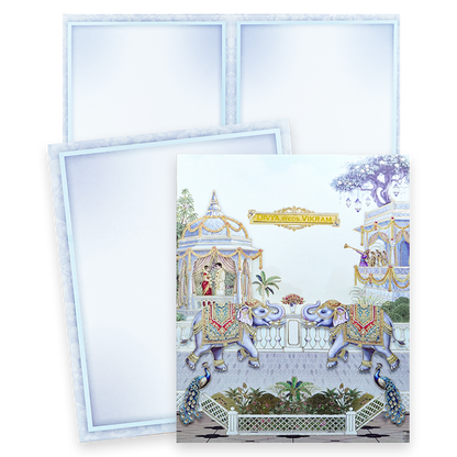 Blue Floral Elephant Wedding Card-KNKJ1160