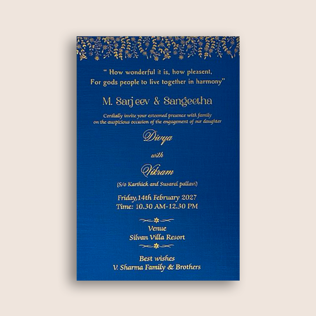 Gold Blue Single Sheet Wedding Card - KNS035BG