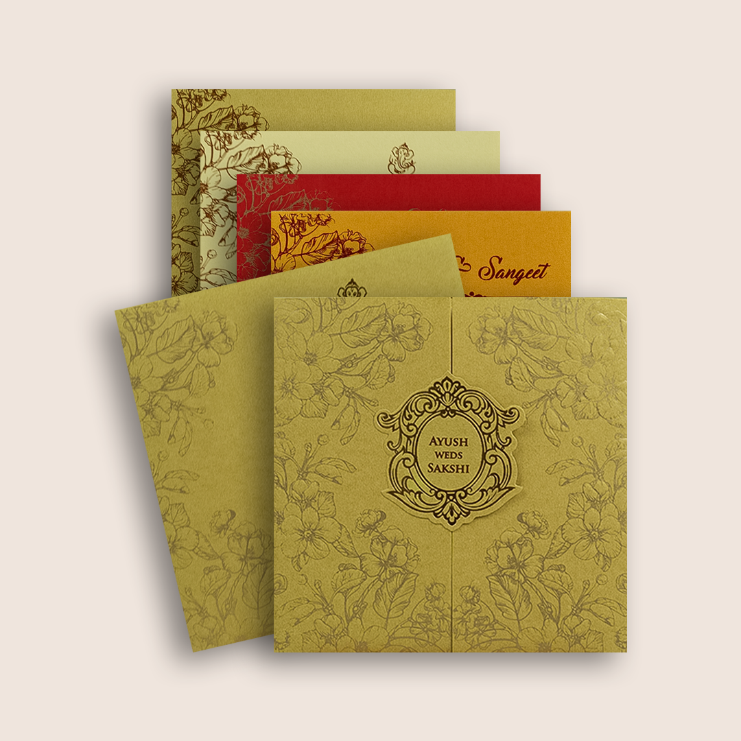 Yellow Embossed Floral Door Style Wedding Card - KPR06070