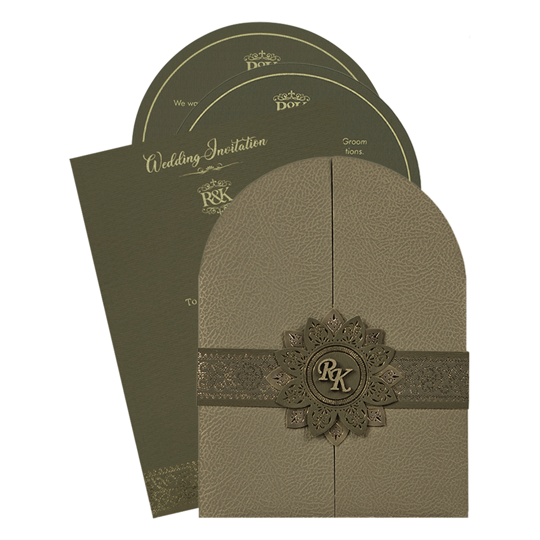 Grey Leatherette Book Fold Wedding Card-KSI65190