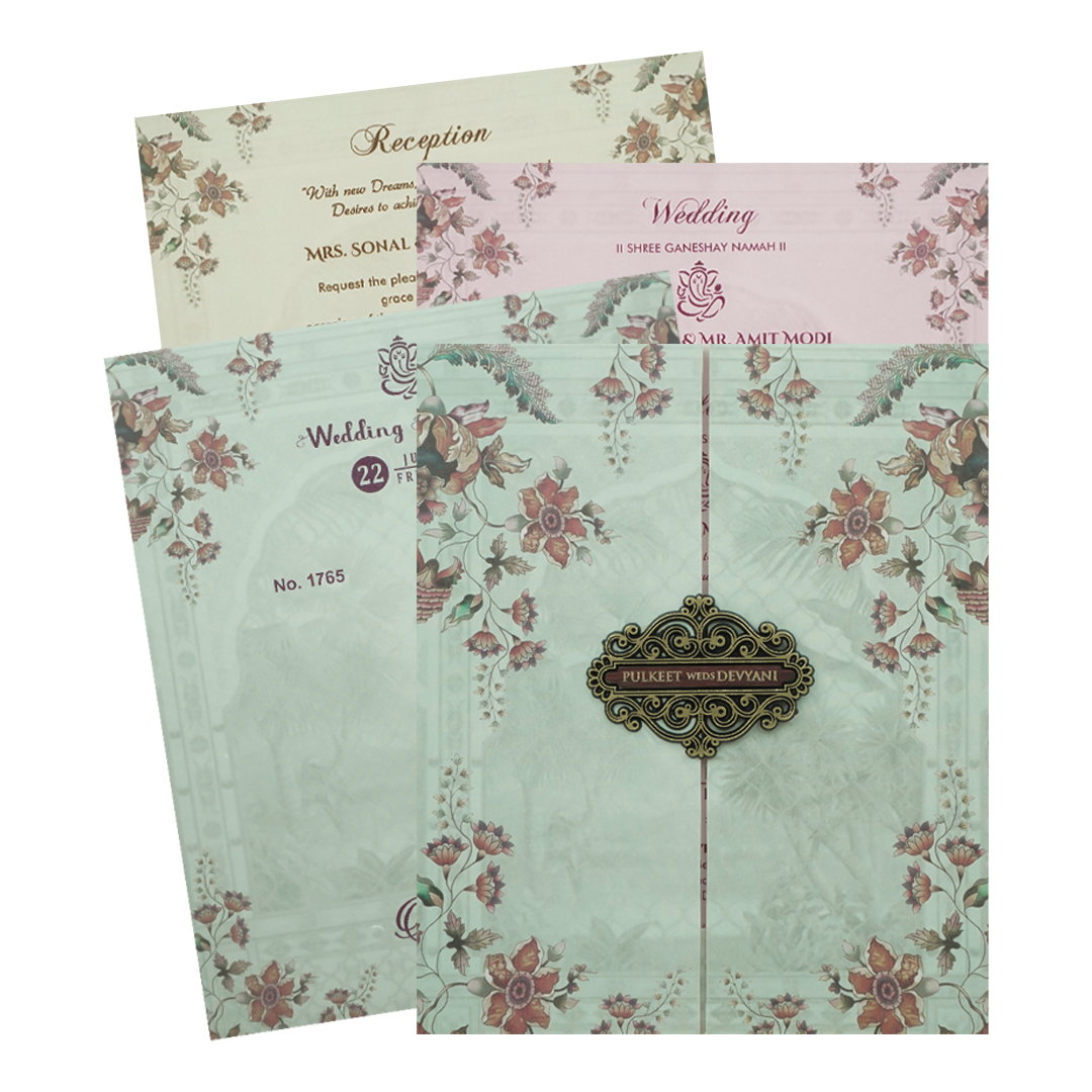 Green Floral Wedding Card-KJTS1765