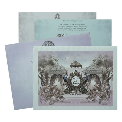 Lavender Padded Peacock Palace Wedding Card-KRC31100