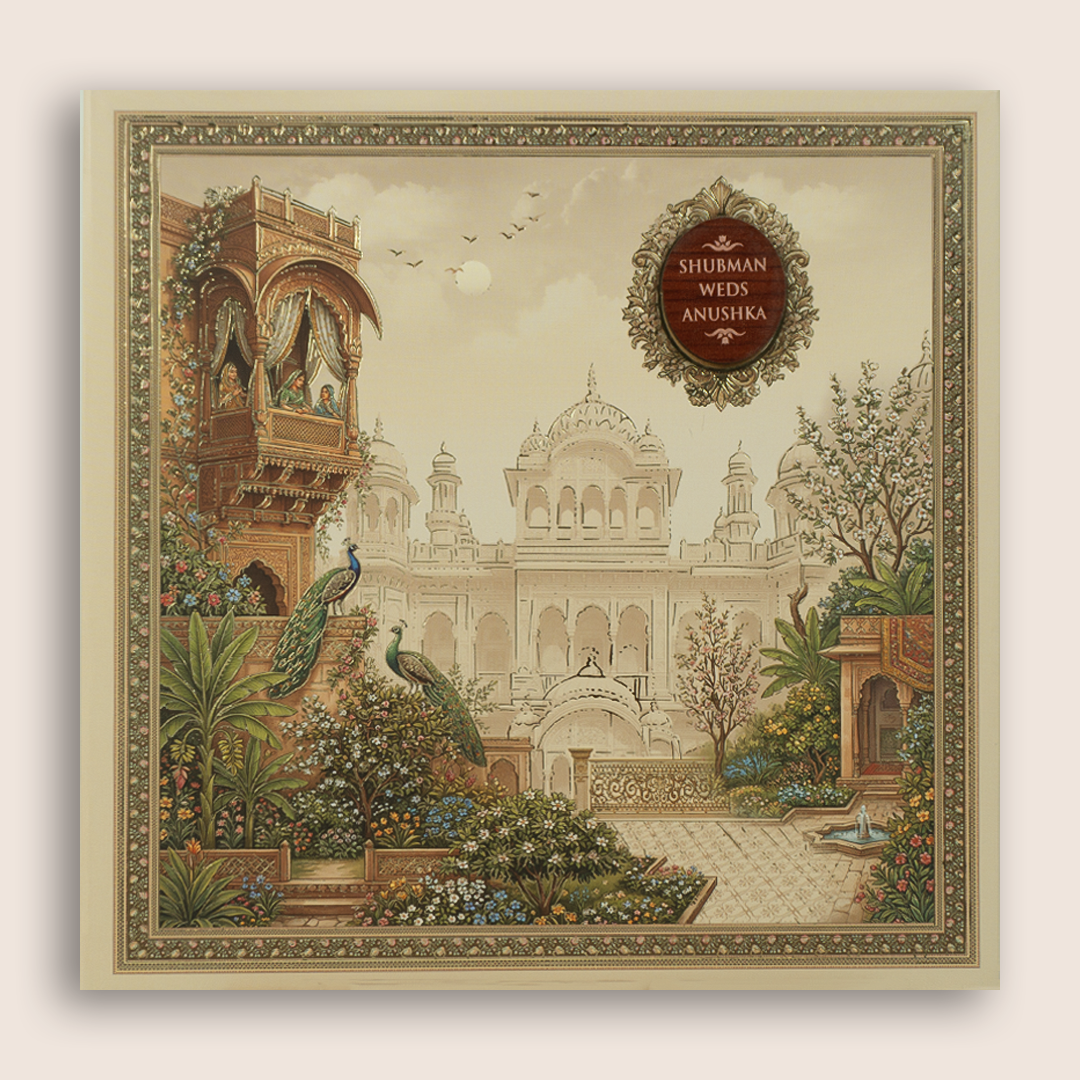 Beige Royal Palace Padded Wedding Invitation Card - KRB10760