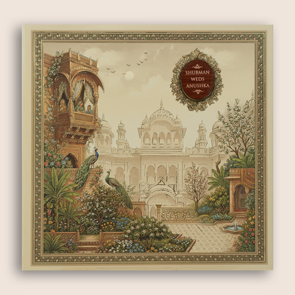 Beige Royal Palace Padded Wedding Invitation Card - KRB10760