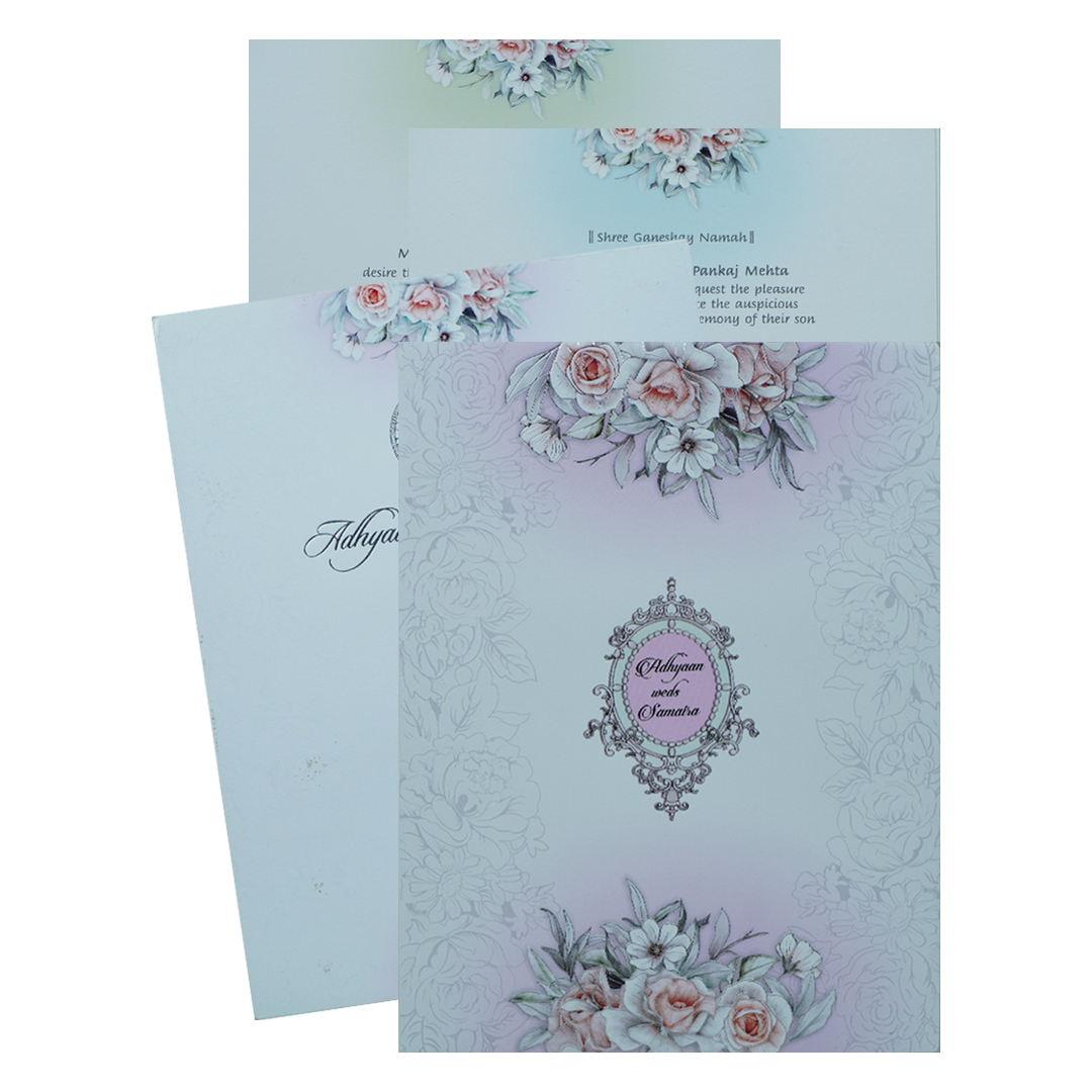 Lavender Padded Floral Wedding Card-KRC31050