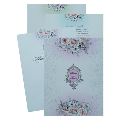 Lavender Padded Floral Wedding Card-KRC31050