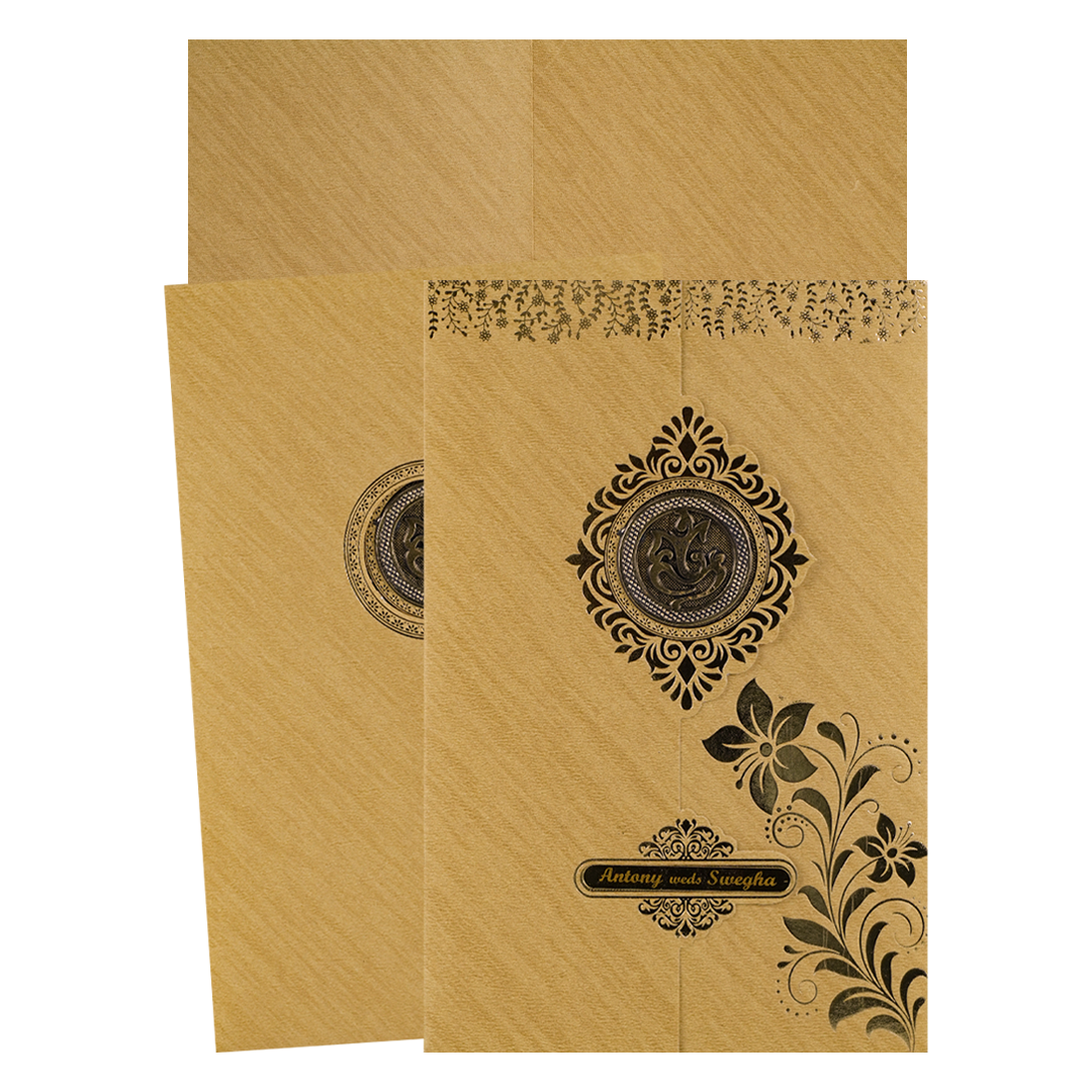 Gold Floral Wedding Card-KNCM049G