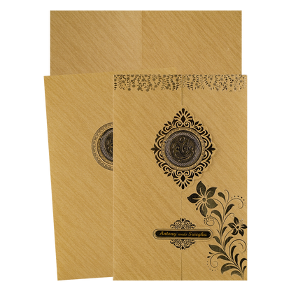 Gold Floral Door Style Wedding Card-KNCM049G