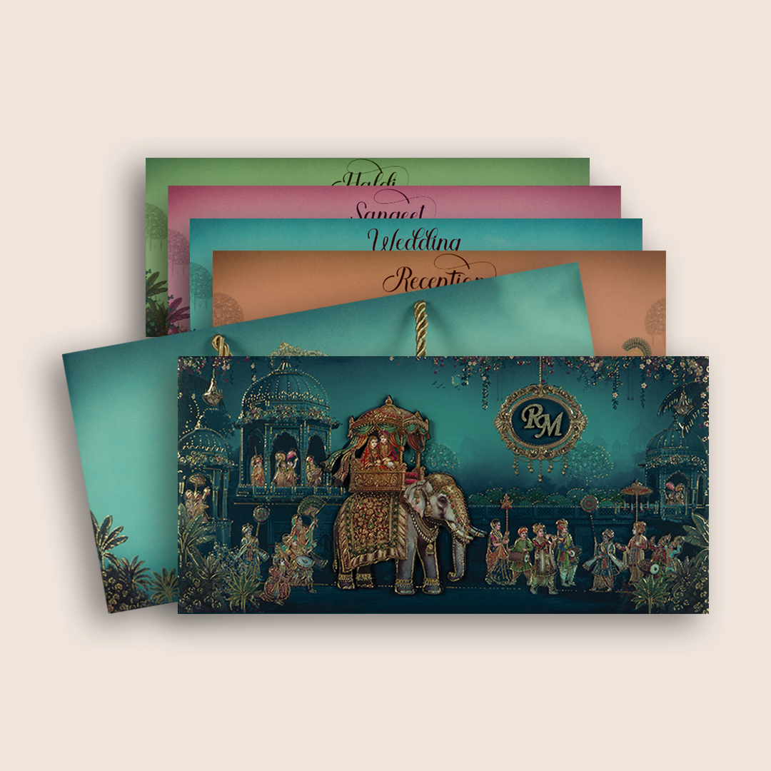 Teal Green Royal Baraat Luxury Invitation Box - KSI33240
