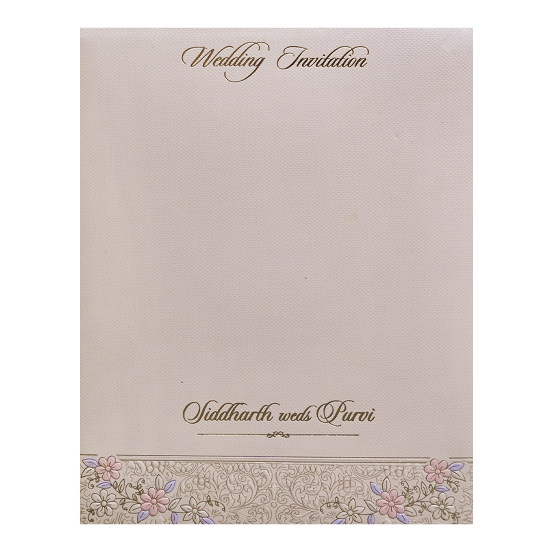 Pink Floral Embossed Padded Wedding Card - KMMWD1126
