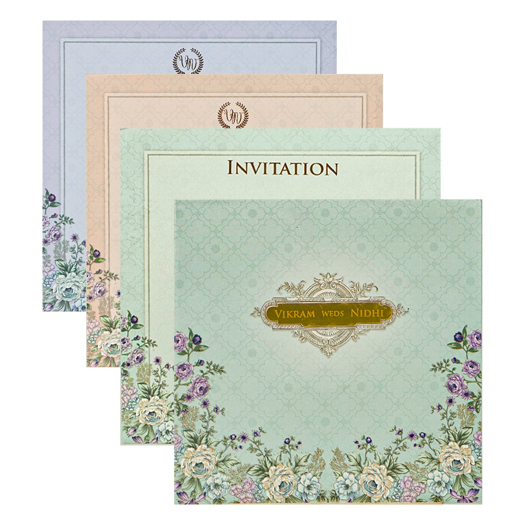 Blue Floral Padded Wedding Card-KRE26560