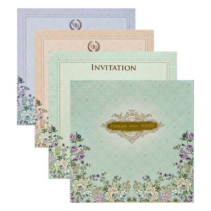 Blue Floral Padded Wedding Card-KRE26560