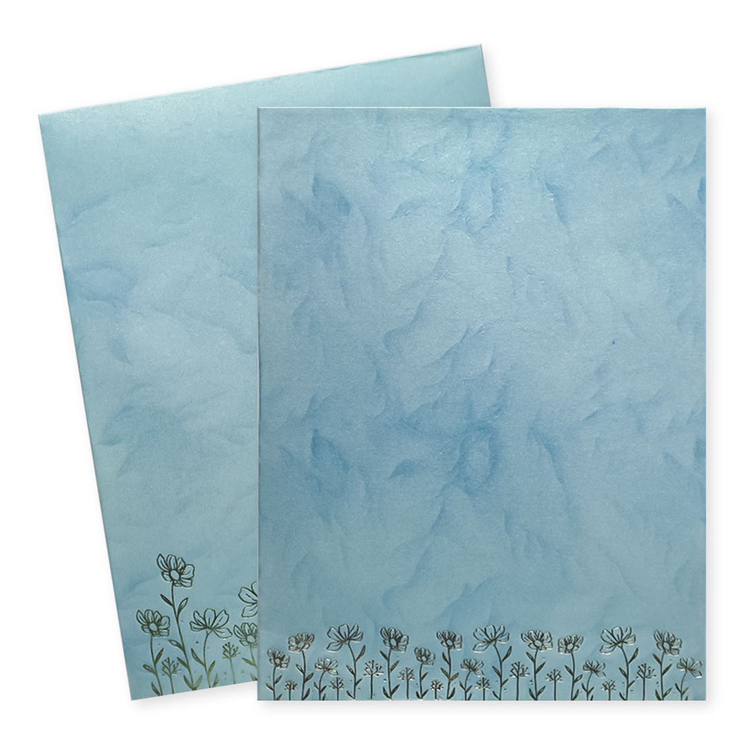 Blue Floral Single Sheet Wedding Card-KNPD1495