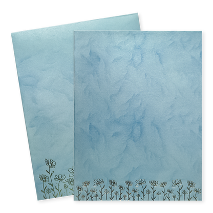 Blue Floral Single Sheet Wedding Card-KNPD1495