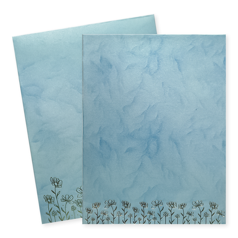Blue Floral Single Sheet Wedding Card-KNPD1495