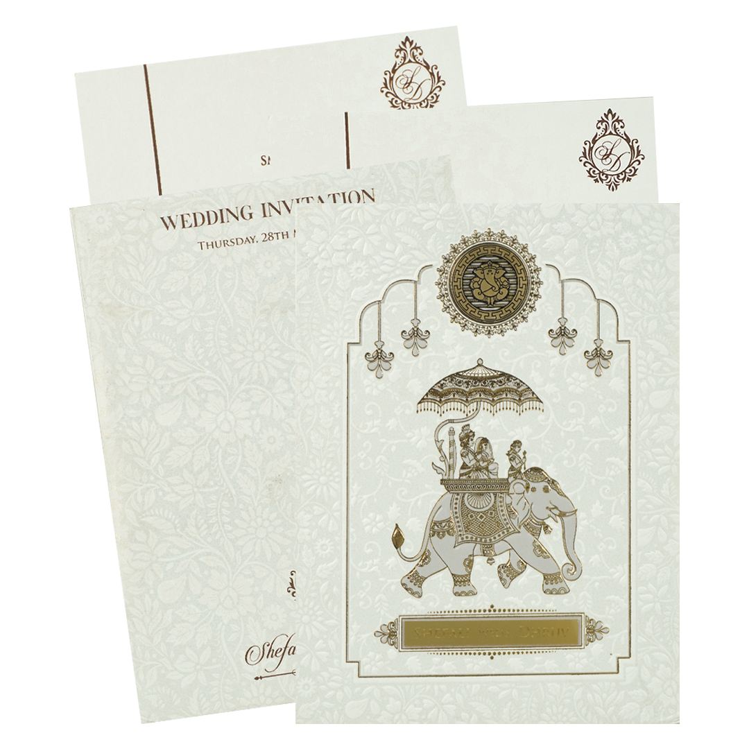 White Elephant Procession Padded Wedding Card-KRE28120