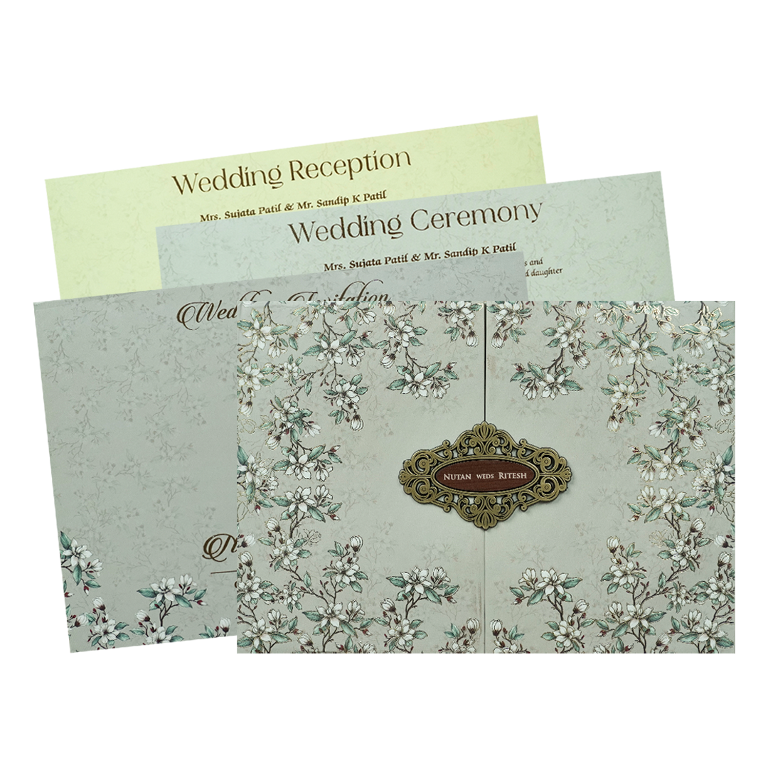Grey Medallion Padded Wedding Card-KRE27870