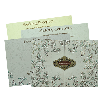 Grey Medallion Padded Wedding Card-KRE27870