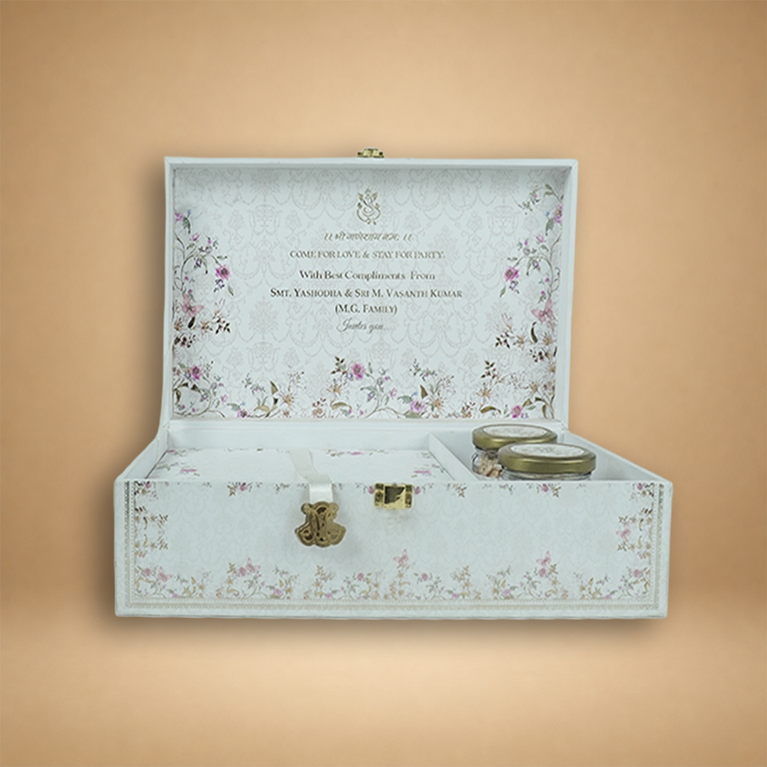 Cream Premium Floral Luxury Invitation Box - KNLW202534