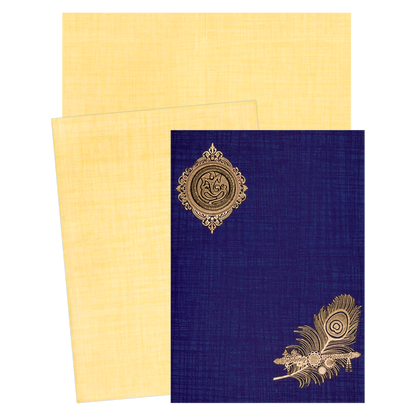 Blue Classic Paper Print Peacock Feather With Flute Invitation Card-KNCP811B