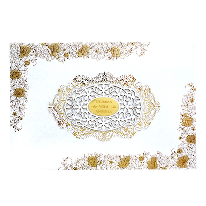 White Padded Embossed Wedding Invitation Card-KRB09791
