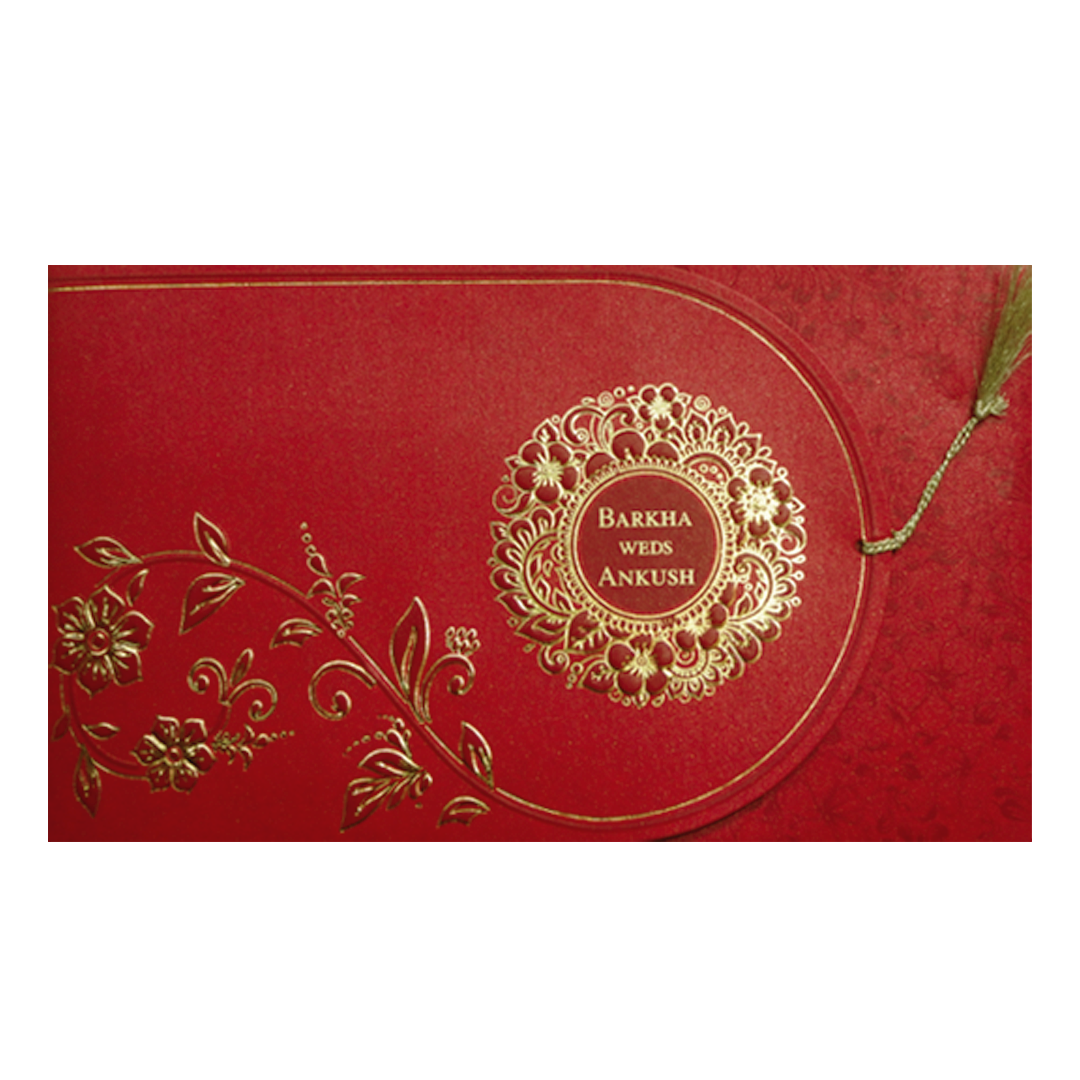 Red Floral Medallion Wedding Invitation Card-KPR06390
