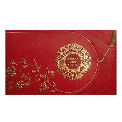 Red Floral Medallion Wedding Invitation Card-KPR06390