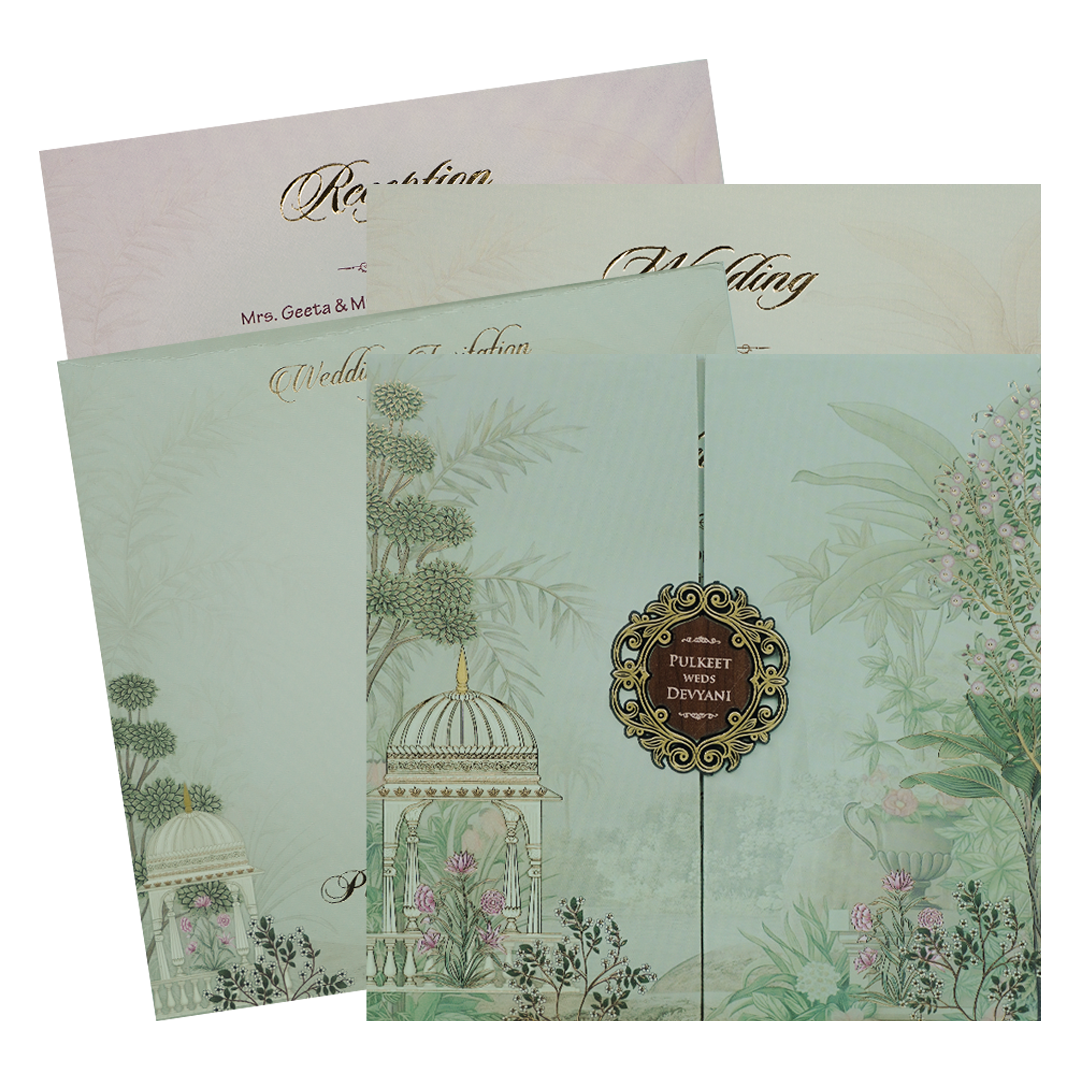 Check out Green Garden Gazebo Padded Wedding Card at best price.✅WhatsApp Support ✅Express Delivery.|King of cards.