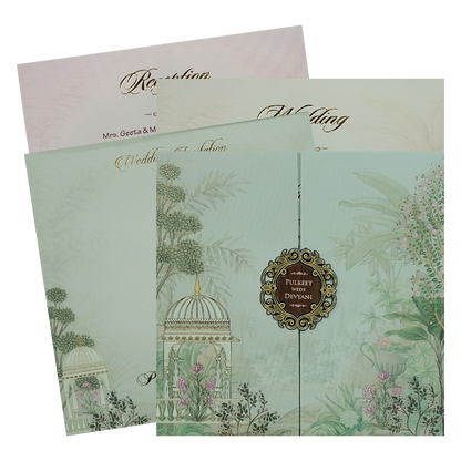 Check out Green Garden Gazebo Padded Wedding Card at best price.✅WhatsApp Support ✅Express Delivery.|King of cards.