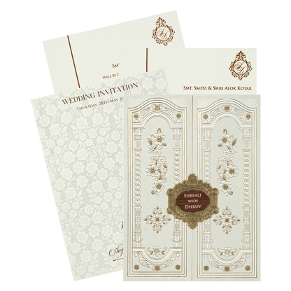 White Embossed Floral Wedding card-KRE28510