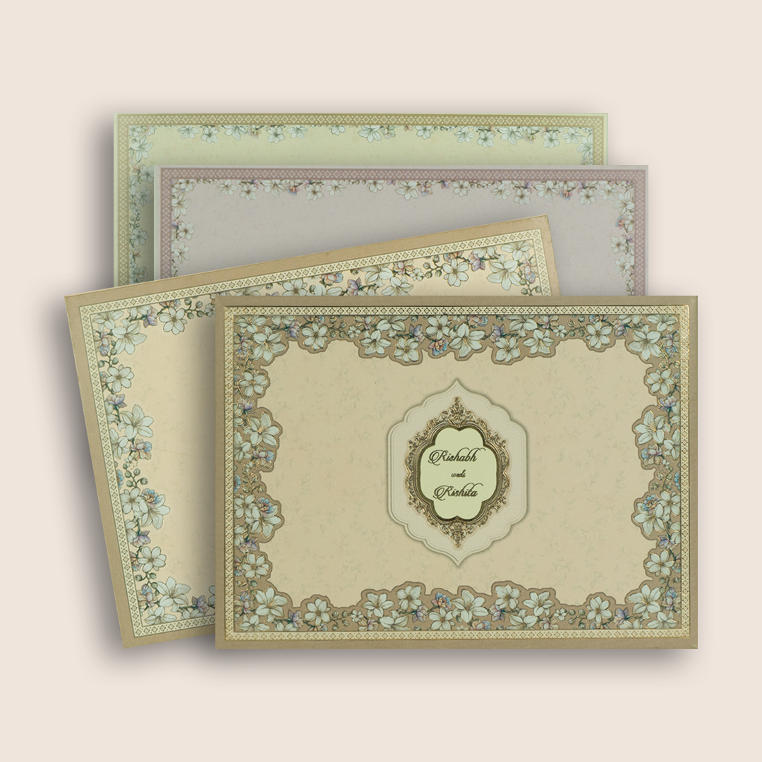 Cream Floral Padded Wedding Card - KAA05460