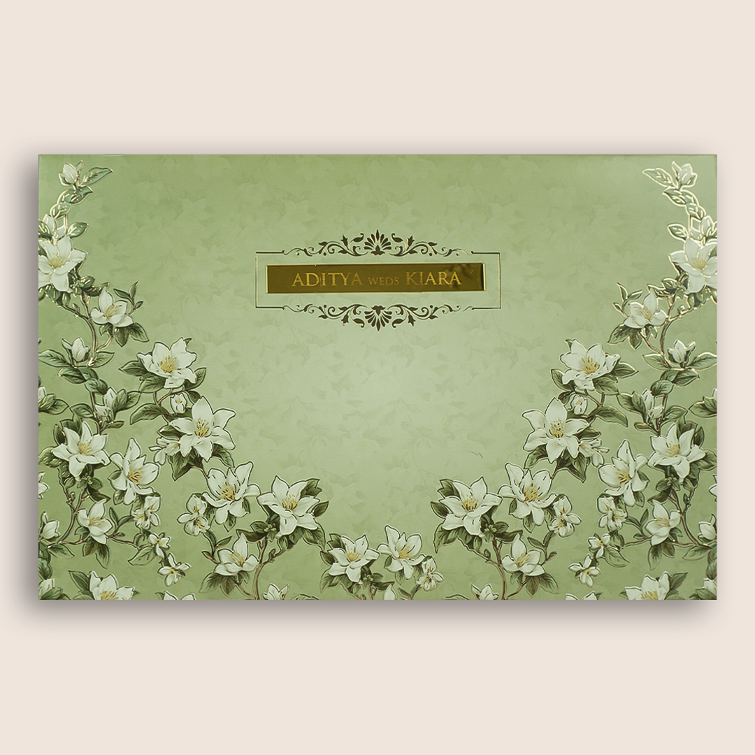 Pista Green Embossed Lilly Flower Wedding Invitation - KFR17540
