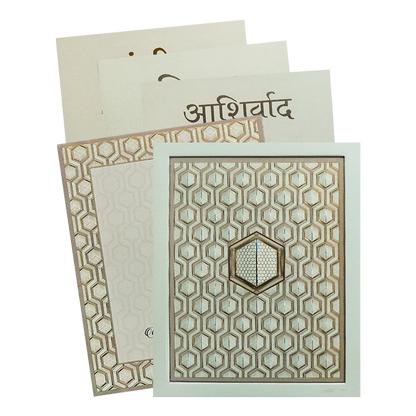 Ivory &amp; Gold Padded Geometric Wedding Invitation Card-KPR24770