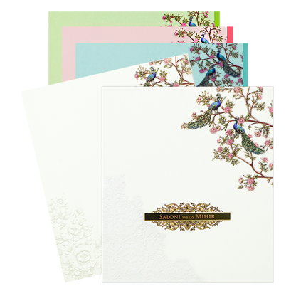 White Padded Floral Peacock Wedding Card - KPR25120
